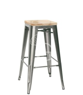 Taburete Cruise con estructura de metal pintado y asiento de madera