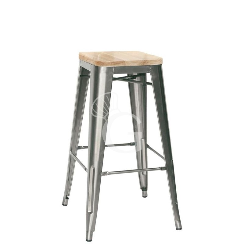 Taburete Cruise con estructura de metal pintado y asiento de madera