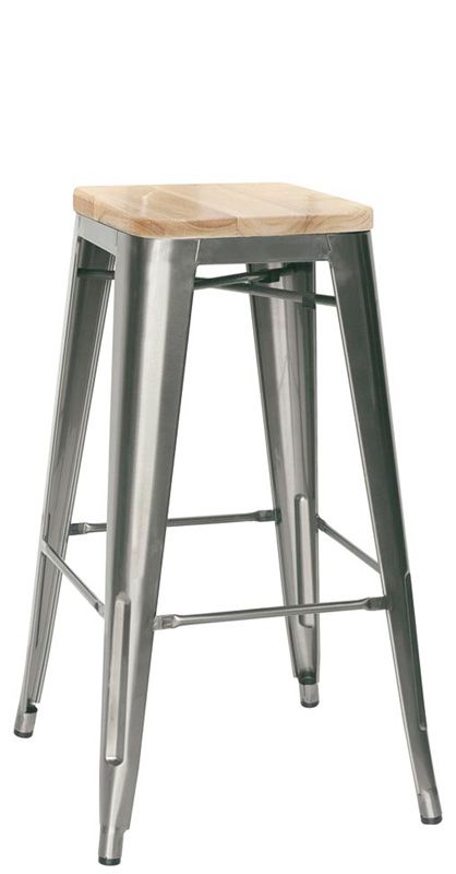 Taburete Cruise con estructura de metal pintado y asiento de madera