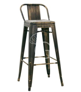 Taburete Skip con estructura, respaldo y asiento de metal pintado efecto antiguo