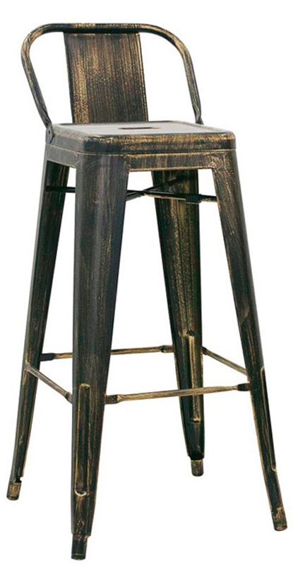 Taburete Skip con estructura, respaldo y asiento de metal pintado efecto antiguo