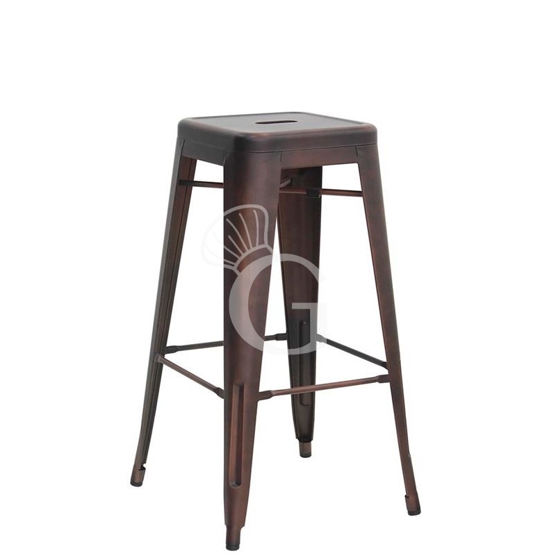 Taburete Rifle con estructura y asiento en metal pintado efecto gris mate