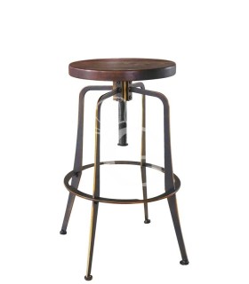 Taburete Dust con estructura de metal pintado con efecto envejecido y asiento de madera
