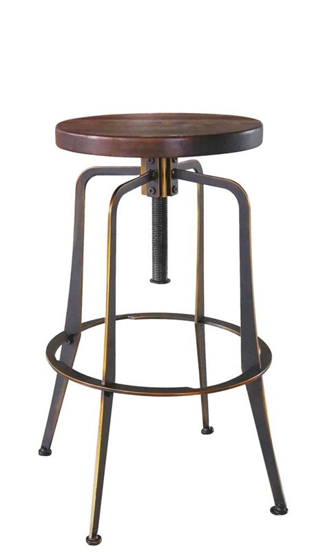 Taburete Dust con estructura de metal pintado con efecto envejecido y asiento de madera