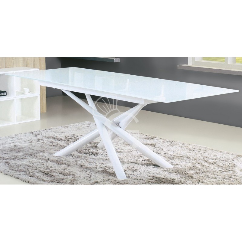 Mesa con estructura de metal pintado y encimera extensible de vidrio, L 1800/2200 mm
