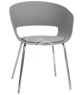 Silla Eco con estructura de metal cromado, carcasa de polipropileno y cojín de cuero sintético
