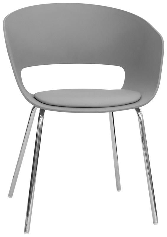 Silla Eco con estructura de metal cromado, carcasa de polipropileno y cojín de cuero sintético