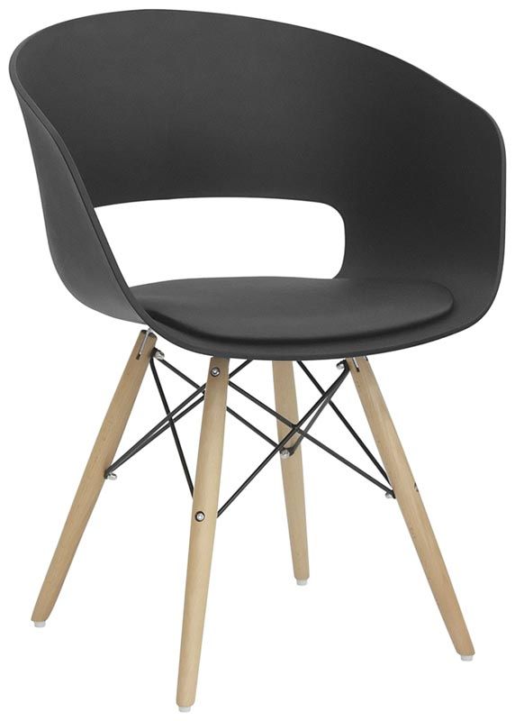 Silla Swing con estructura de madera y metal, revestimiento de polipropileno y cojín de cuero sintético