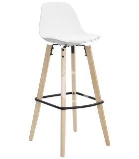 Taburete Tallin con estructura de madera y metal, asiento de polipropileno y cojín de cuero sintético