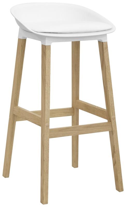 Taburete Oslo con estructura de madera, asiento de polipropileno y cojín de cuero sintético