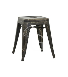 Taburete Hole con estructura y asiento de metal pintado con efecto antiguo