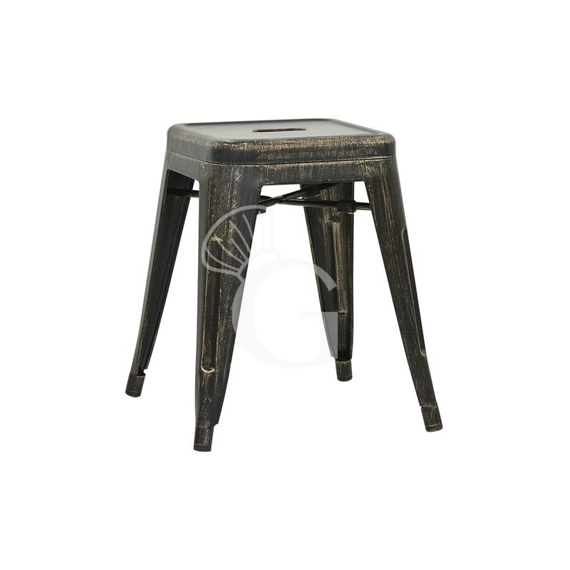 Taburete Hole con estructura y asiento de metal pintado con efecto antiguo