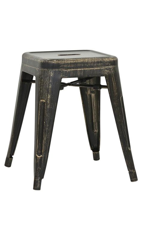 Taburete Hole con estructura y asiento de metal pintado con efecto antiguo