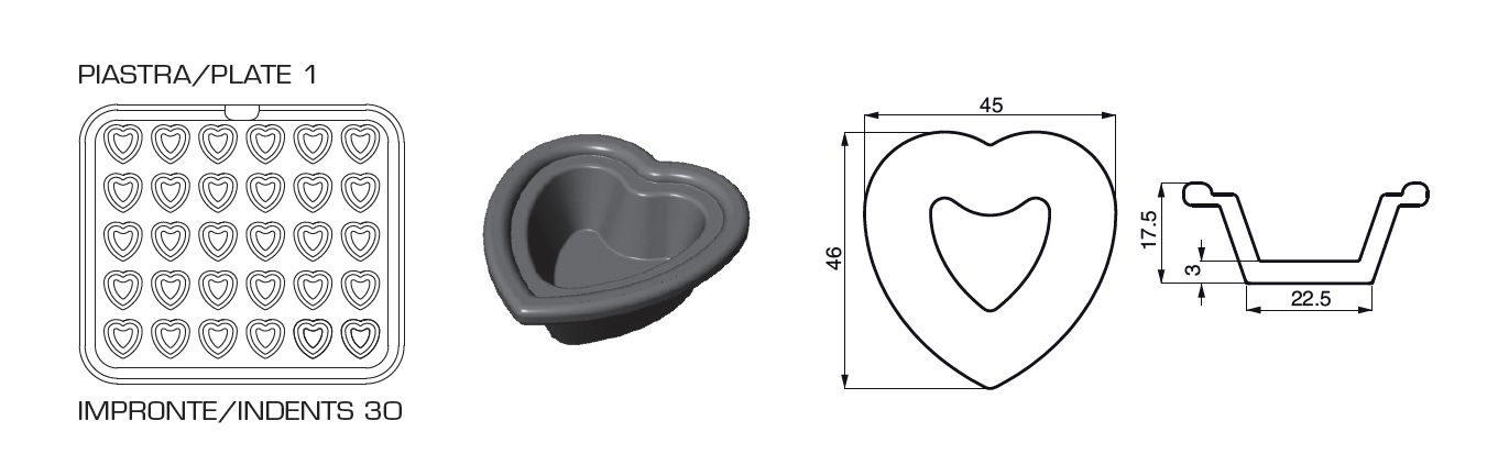 Juego de 2 placas con impresión en forma de corazón para Cookmatic y Cookmaticspecial