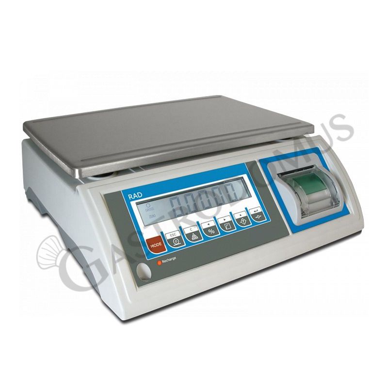 Báscula de control de peso con impresora incorporada con capacidad de 15 kg y precisión de 5 g. L 370 mm x P 363 mm x A 137 mm