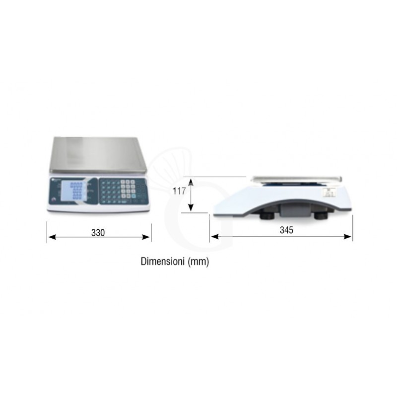 Báscula comercial sin columna capacidad de 30 kg precisión 5/10 g L 330 mm x P 345 mm x A 117 mm