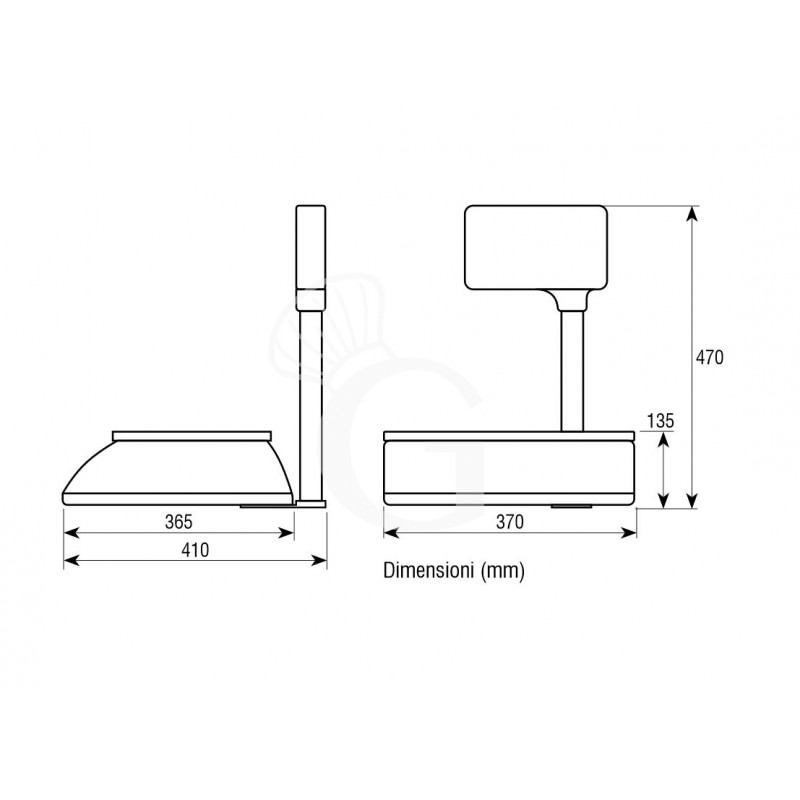Báscula comercial con columna e impresora capacidad de 30 kg con una precisión de 5/10 g. L 370 mm x P 410 mm x A 470 mm