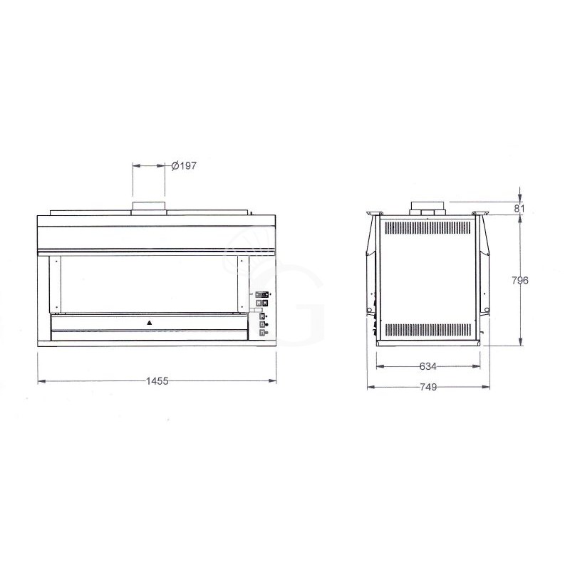 Asador de pollos planetario eléctrico con 12 varillas, L 1450 mm x P 750 mm x A 850 mm, capacidad 84 pollos