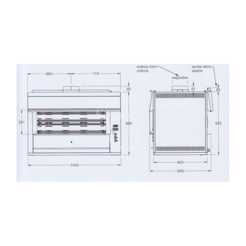 Asador de pollos planetario eléctrico con 18 varillas, L 1450 mm x P 930 mm x A 980 mm, capacidad 126 pollos