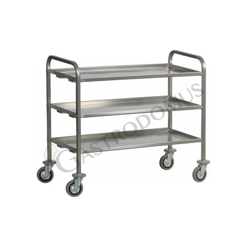 Carro de servicio de acero inoxidable 3 estantes para transporte pesado L 920 mm x P 670 mm x A 980 mm