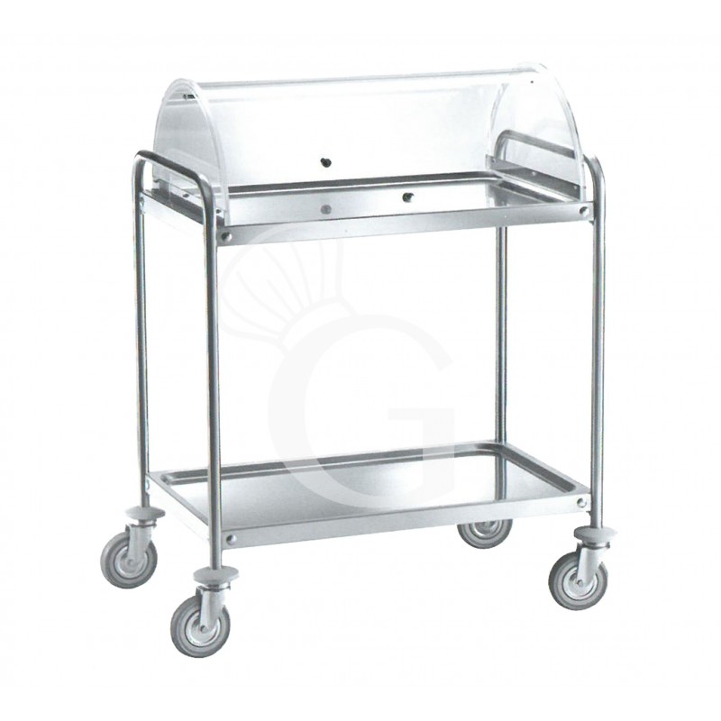 Carro expositivo para dulces, quesos y entradas, de acero inoxidable con cúpula L 1100 mm x P 600 mm x A 1090 mm