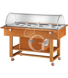 Vitrina refrigerada buffet de madera con cúpula de plexiglás -5°C/+5°C - L 1480 mm x P 1120 mm x A 1250 mm.
