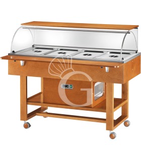 Vitrina refrigerada buffet de madera con cúpula de plexiglás +2°C/+10°C - L 1480 mm x P 1120 mm x A 1260 mm