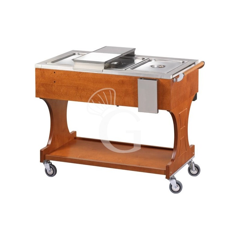 Carro térmico baño maría en madera para 3 cubetas GN1/1 - L 1230 mm x P 650 mm x A 950 mm