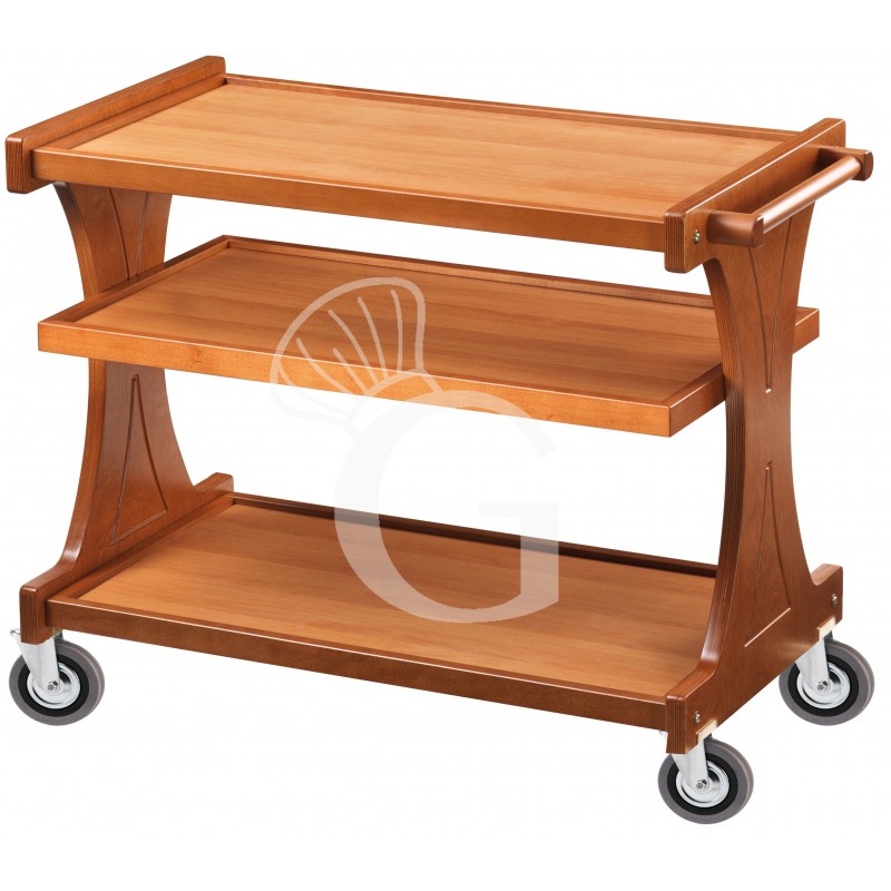 Carro de servicio de madera con 3 pisos, L 1060 mm x P 550 mm x A 850 mm