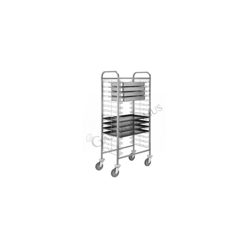 Carro bandejero de acero inoxidable para 15 bandejas GN1/1 o bandejas de 600 x 400 mm - L 770 mm x P 460 mm x A 1550 mm