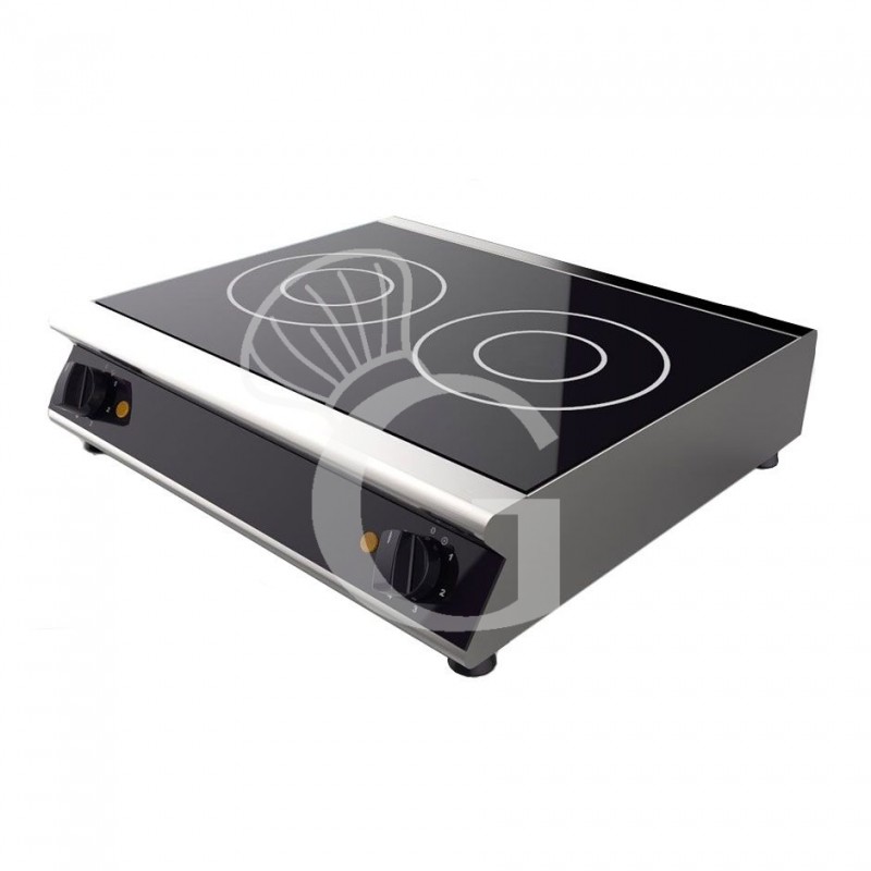 Cocina de sobremesa en vitrocerámica profesional 2 zonas de cocción L 570 mm x P 510 mm x A 120 mm