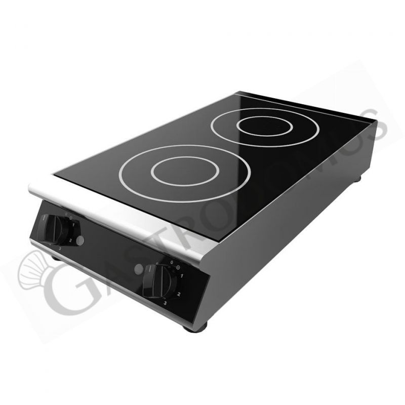 Cocina de sobremesa en vitrocerámica profesional 2 zonas de cocción L 360 mm x P 670 mm x A 120 mm