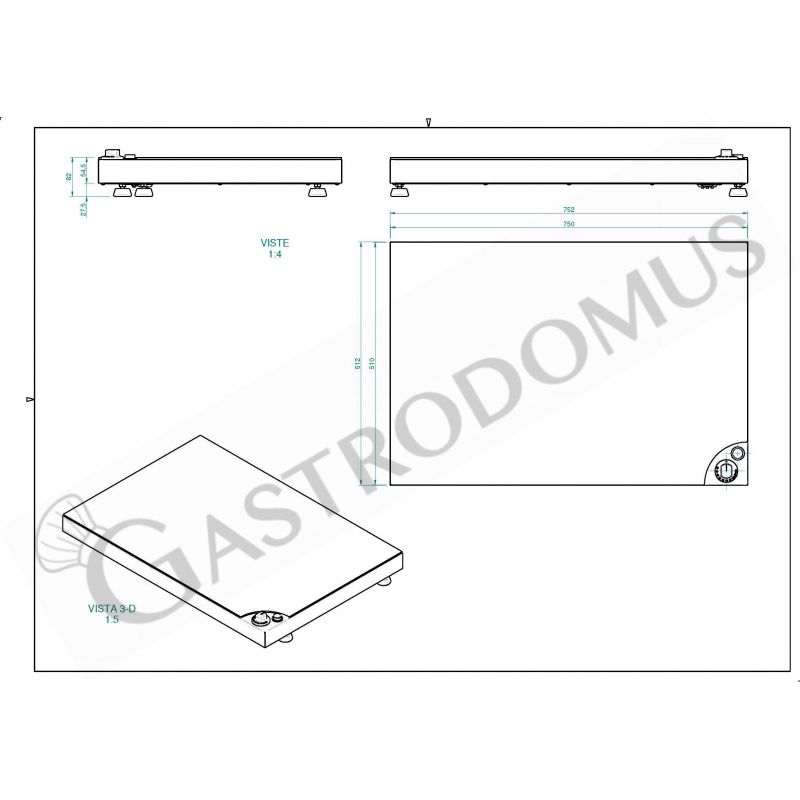 Placa vitrocerámica de mantenimiento L 750 mm x P 510 mm x A 60 mm