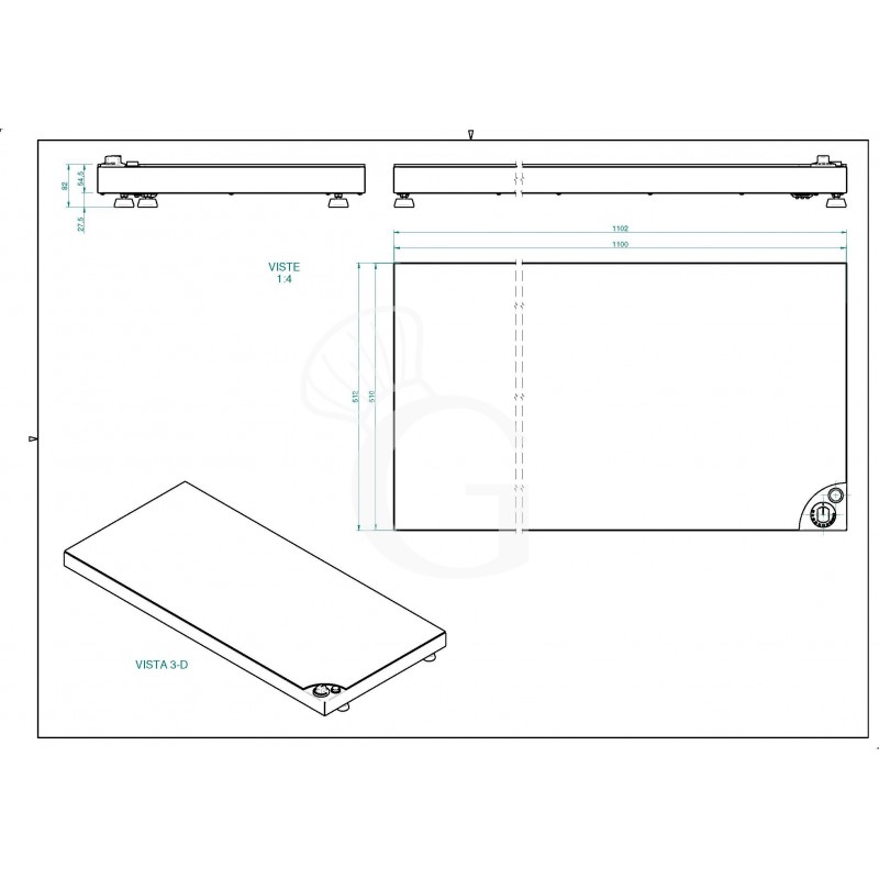 Placa vitrocerámica de mantenimiento L 1100 mm x P 510 mm x A 60 mm