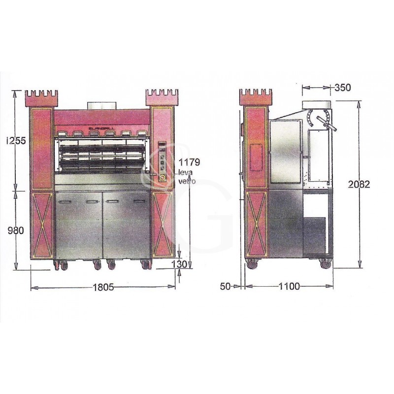 Asador planetario de leña L 1805 mm x P 1100 mm x A 2235 mm, capacidad hasta 84 pollos