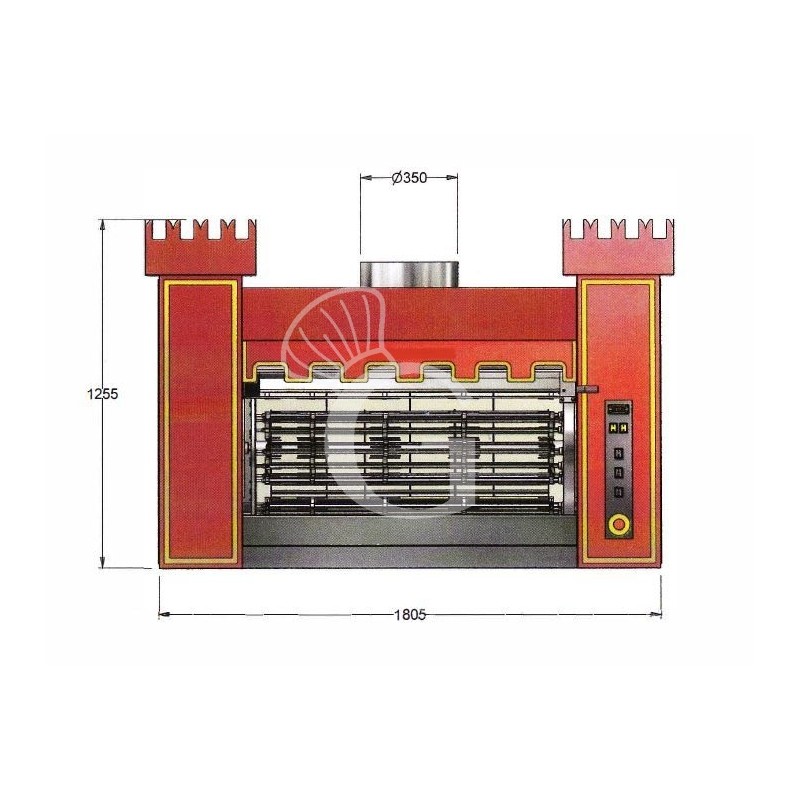 Asador planetario de leña L 1805 mm x P 1100 mm x A 2235 mm, capacidad hasta 84 pollos