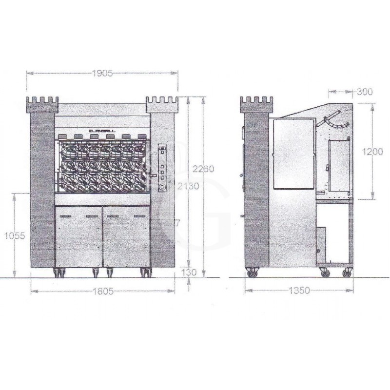 Asador planetario de leña L 1900 mm x P 1350 mm x A 2320 mm, capacidad hasta 126 pollos