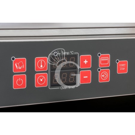 Horno eléctrico de convección para cruasanes, humidificador y grill, controles electrónicos, 4 bandejas GN 1/1 530x325 mm Horno eléctrico de convección para cruasanes, humidificador y grill, controles electrónicos, 4 bandejas GN 1/1 530x325 mm