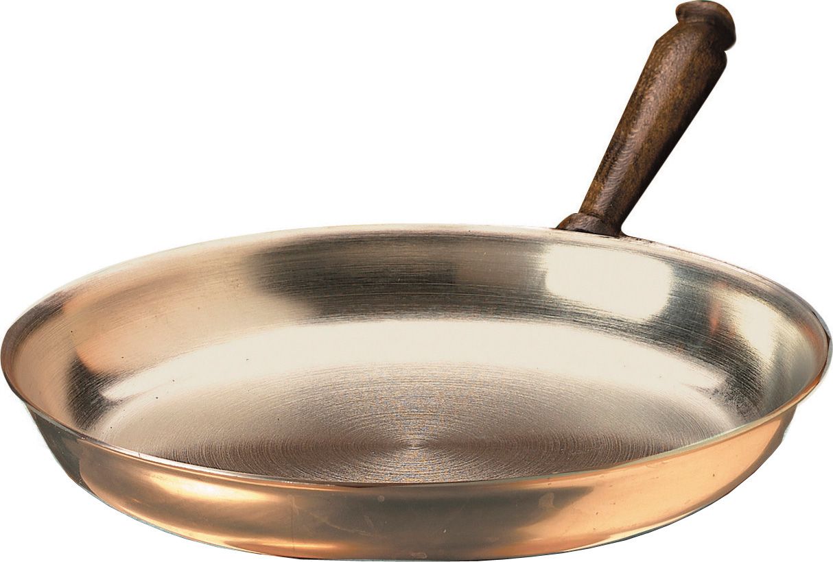 Sartén para flambear de acero inoxidable-cuprum con mango de madera, diámetro 260 mm
