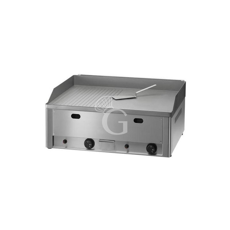 Fry top de gas de sobremesa, doble placa lisa  y acanalada cromada 8000 W