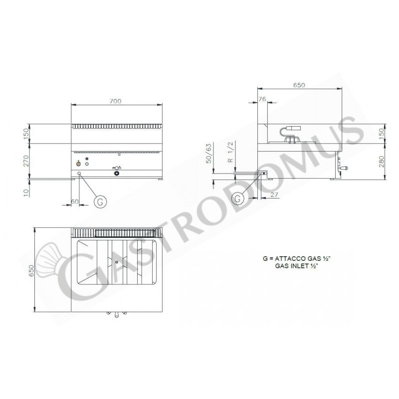 Freidora a gas de sobremesa para pastelería 1 cuba - 21 LT - L 700 mm x P 650 mm x A 285 mm