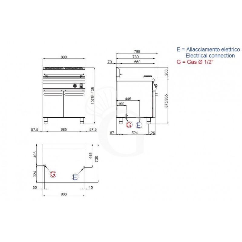 Freidora electrónica a gas de sobremueble para pastelería 1 cuba - 45 LT - L 800 mm x P 730 mm x A 900 mm