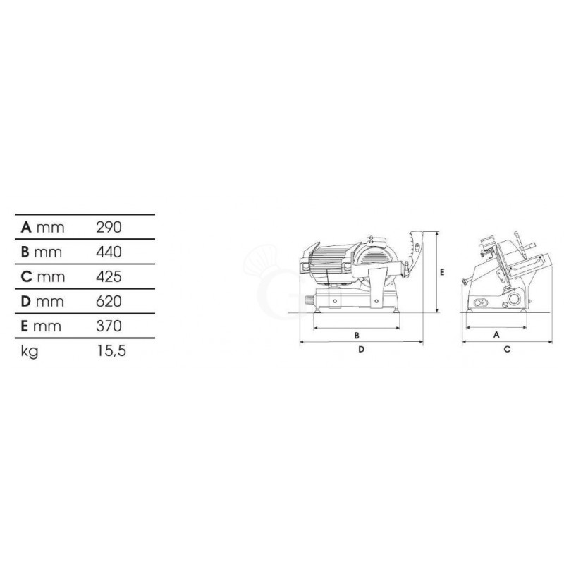 Cortadora de fiambre por gravedad semiprofesional de aluminio, diámetro cuchilla 250 mm y afilador fijo - Monofásica
