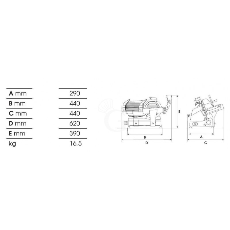 Cortadora de fiambre por gravedad semiprofesional de aluminio, diámetro cuchilla 275 mm y afilador fijo - Monofásica