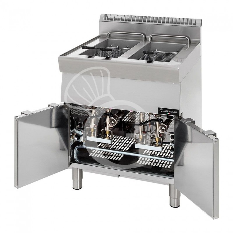 Freidora a gas sobre mueble con 2 cubas 13 LT + 13 LT 22 Kw