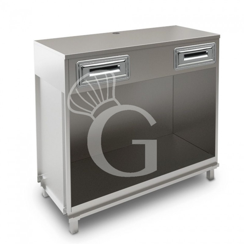 Mueble cafetero con cajones y sobre en acero inoxidable - L 1250 mm x P 560 mm x H 1155 mm Mueble cafetero con cajones y sobre en acero inoxidable - L 1250 mm x P 560 mm x H 1155 mm