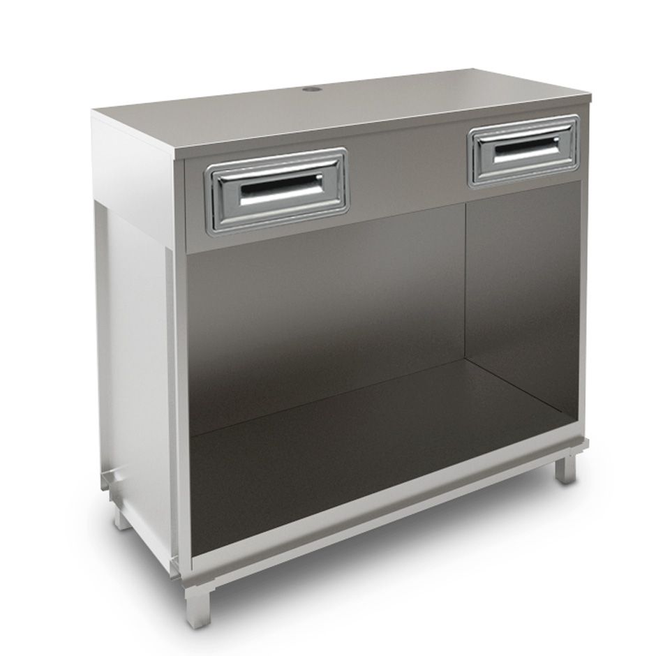 Mueble cafetero con cajones y sobre en acero inoxidable - L 1250 mm x P 560 mm x H 1155 mm