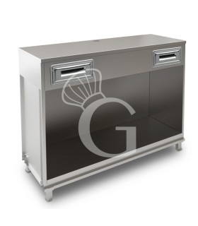 Mueble cafetero con cajones y sobre en acero inoxidable - L 1500 mm x P 560 mm x H 1155 mm