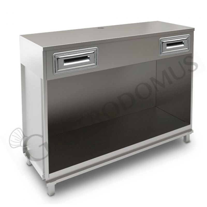 Mueble cafetero con cajones y sobre en acero inoxidable - L 1500 mm x P 560 mm x H 1155 mm