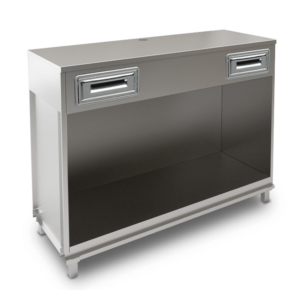 Mueble cafetero con cajones y sobre en acero inoxidable - L 1500 mm x P 560 mm x H 1155 mm